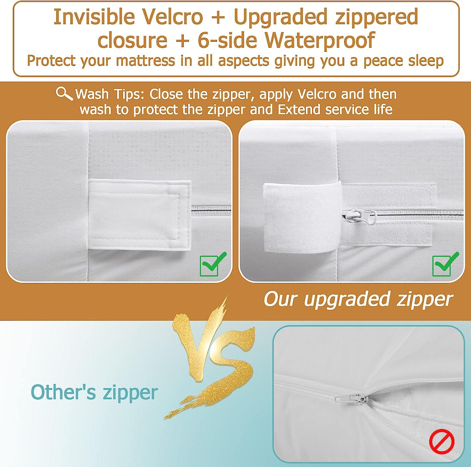 Bedecor Zippered Mattress Protector Cover Fully Encased Liquid Proof Urine Pee Protection Breathable Smooth Incontinence Pet Baby Potty Training Fits up to 9"-Queen - Image 3